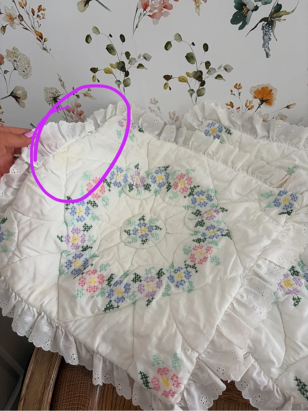Vintage Quilted Cross Stitch Pillow Shams (TWO ONLY!!)